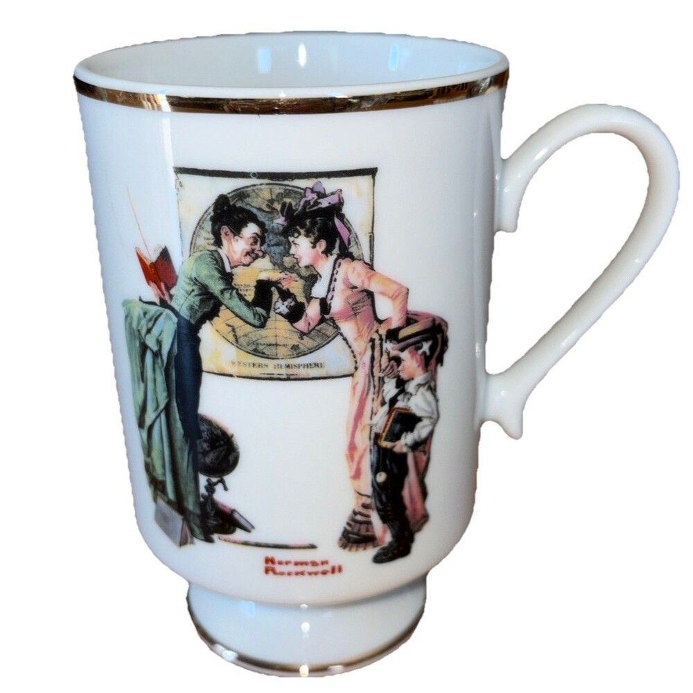 1981 Norman Rockwell Porcelain Pedestal Mug "Back to School" The Danbury Mint